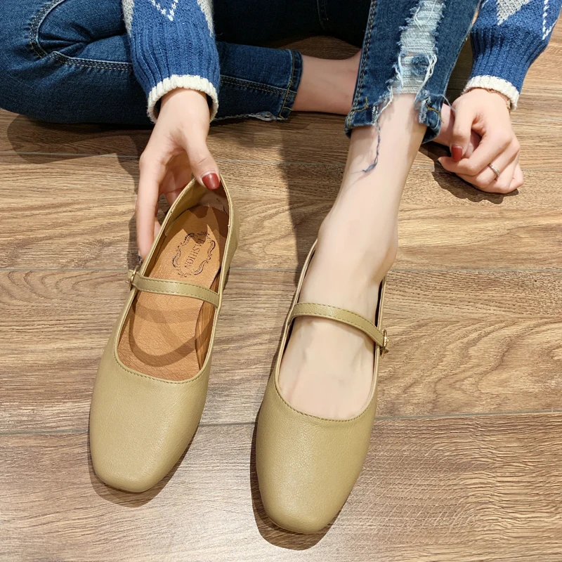 2023 New Women Low Heel Shoes Square Toe Retro Mary Janes Pumps Casual Spring Autumn Lady Weekly Shoes Size 35-40