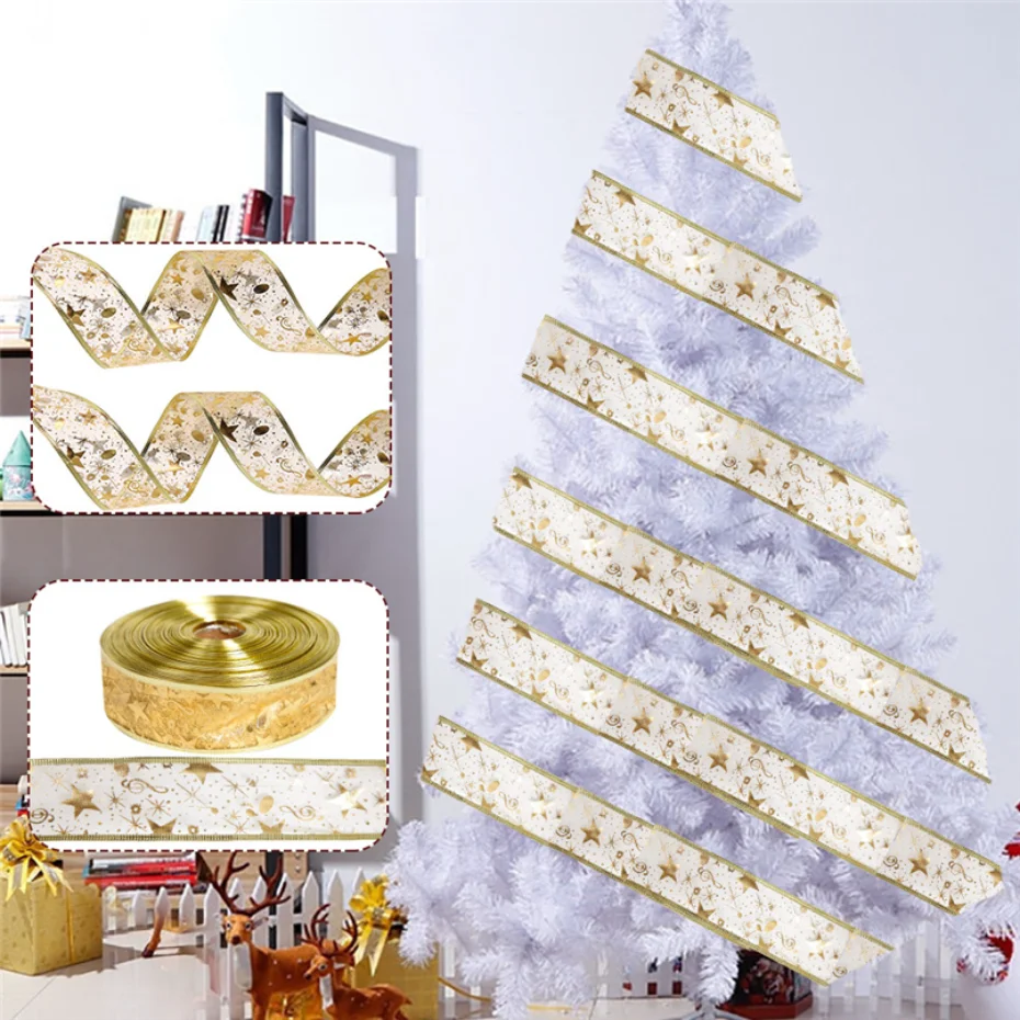 

2M/Roll Christmas Print Ribbon Xmas Tree Ornament Ribbon DIY Handmade Biscuit Gift Wrapping String Bow Christmas Decor navidad