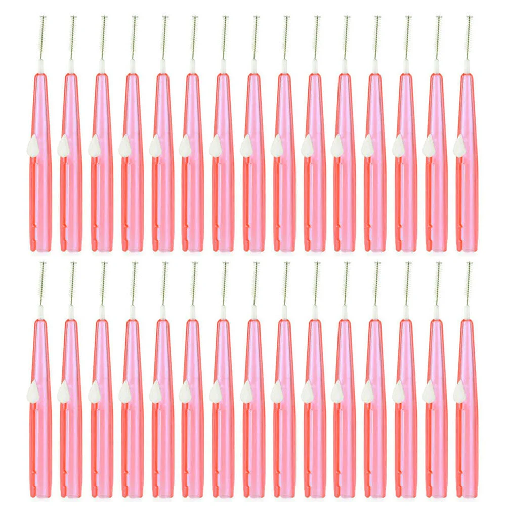 

60PCS Push-pull Type Interdental Brushes Floss Pick Care Brushes Interdental Cleaners (Pink)