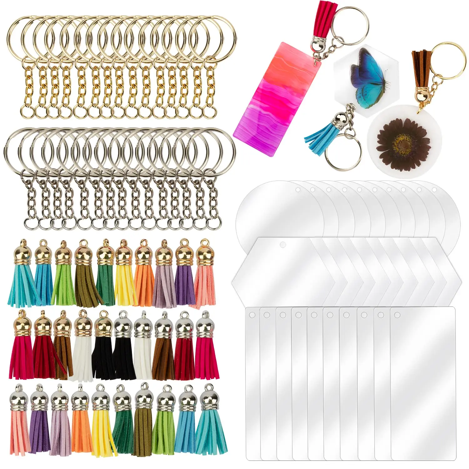 

120 шт., акриловые заготовки для ключей с кожаными кисточками