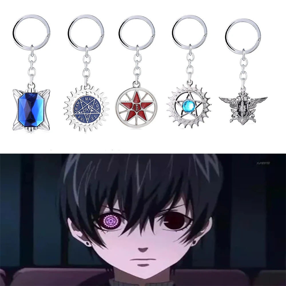 

Anime Black Butler Keychains Metal Pendant Ciel Magic Circle Sebastian Contract Logo Cartoon Keyrings Accessories Gift