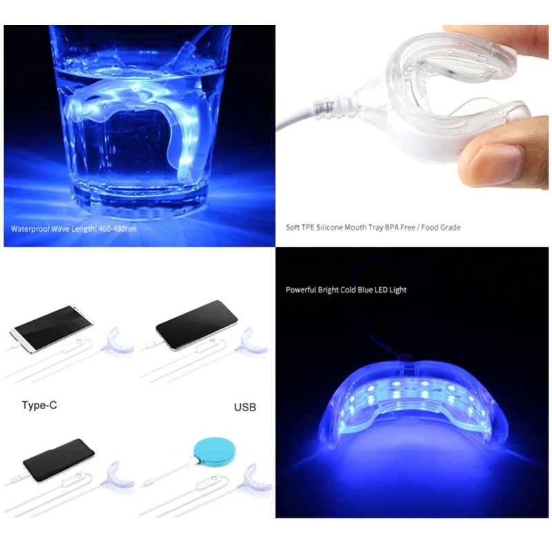 

16 лампочек, средство для отбеливания, подсветка для ухода за полостью рта с 3 отбеливающими гелями, может ускорить процесс отбеливания зубов