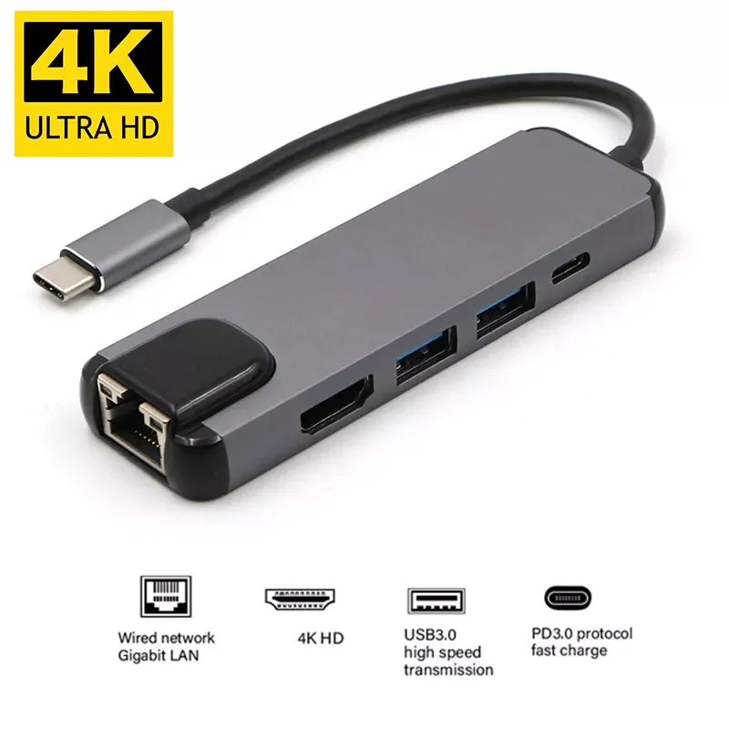 

to RJ45 HDMI-compatible USB 3.0 Type C Port Hub Gigabit Ethernet Lan 4K for Macbook Pro Air Thunderbolt 3 USB-C Charger