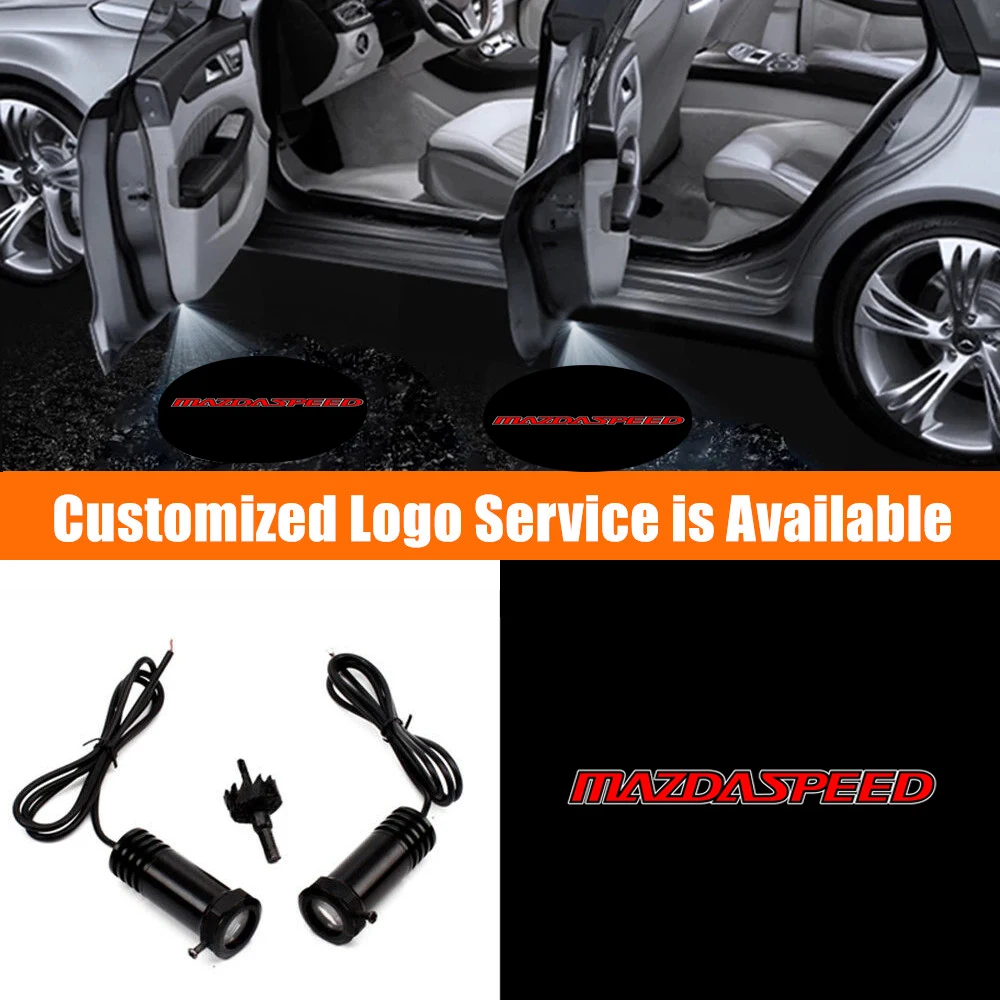 

2x проводной красный логотип MAZDASPEED для двери автомобиля, приветственный проектор, теневые огни для Mazda, автомобильные аксессуары