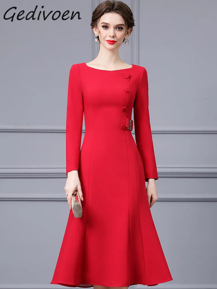 Осеннее модное дизайнерское красное винтажное платье-Русалка Gedivoen женское