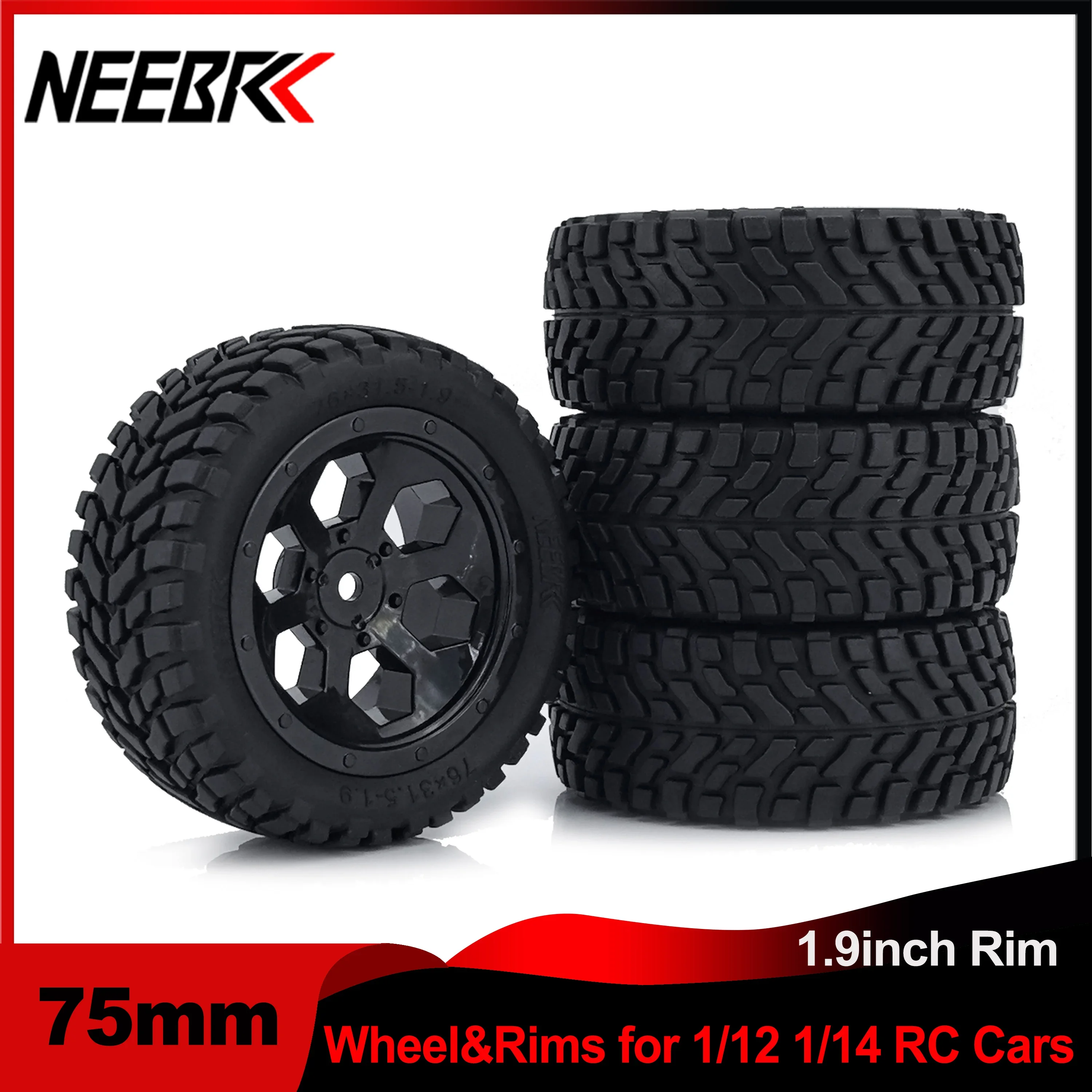 4 шт. NEEBRC 75 мм резиновая шина 1 9 дюйма 12 шестигранный обод колеса шины для 1/10 1/14 1/16