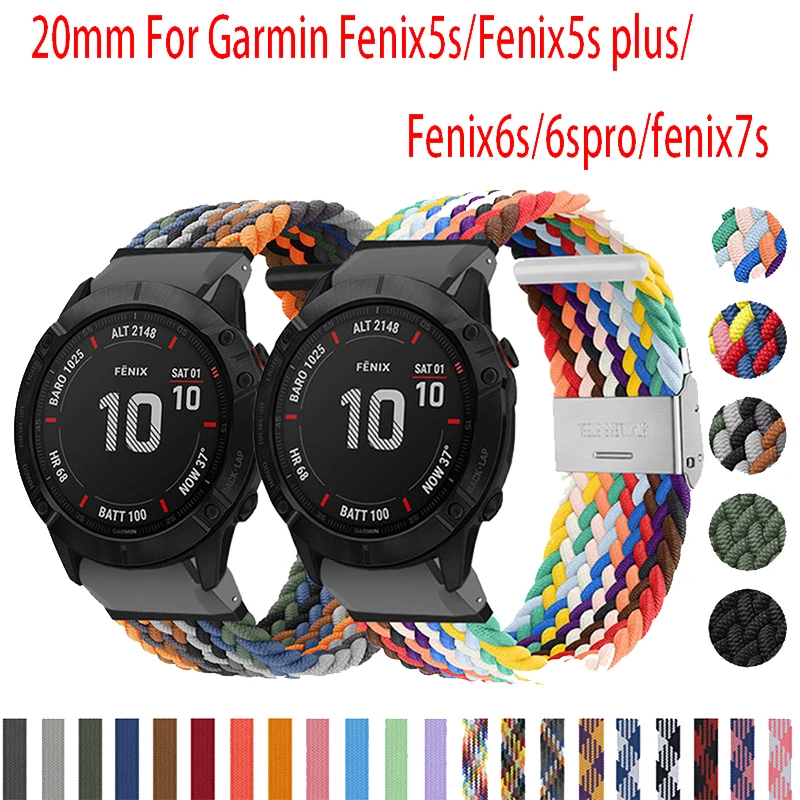 

20 мм Эластичный Плетеный ремешок для Garmin Fenix5s/Fenix5s plus/Fenix6s/6spro/fenix7s ремешок для часов нейлоновые браслеты