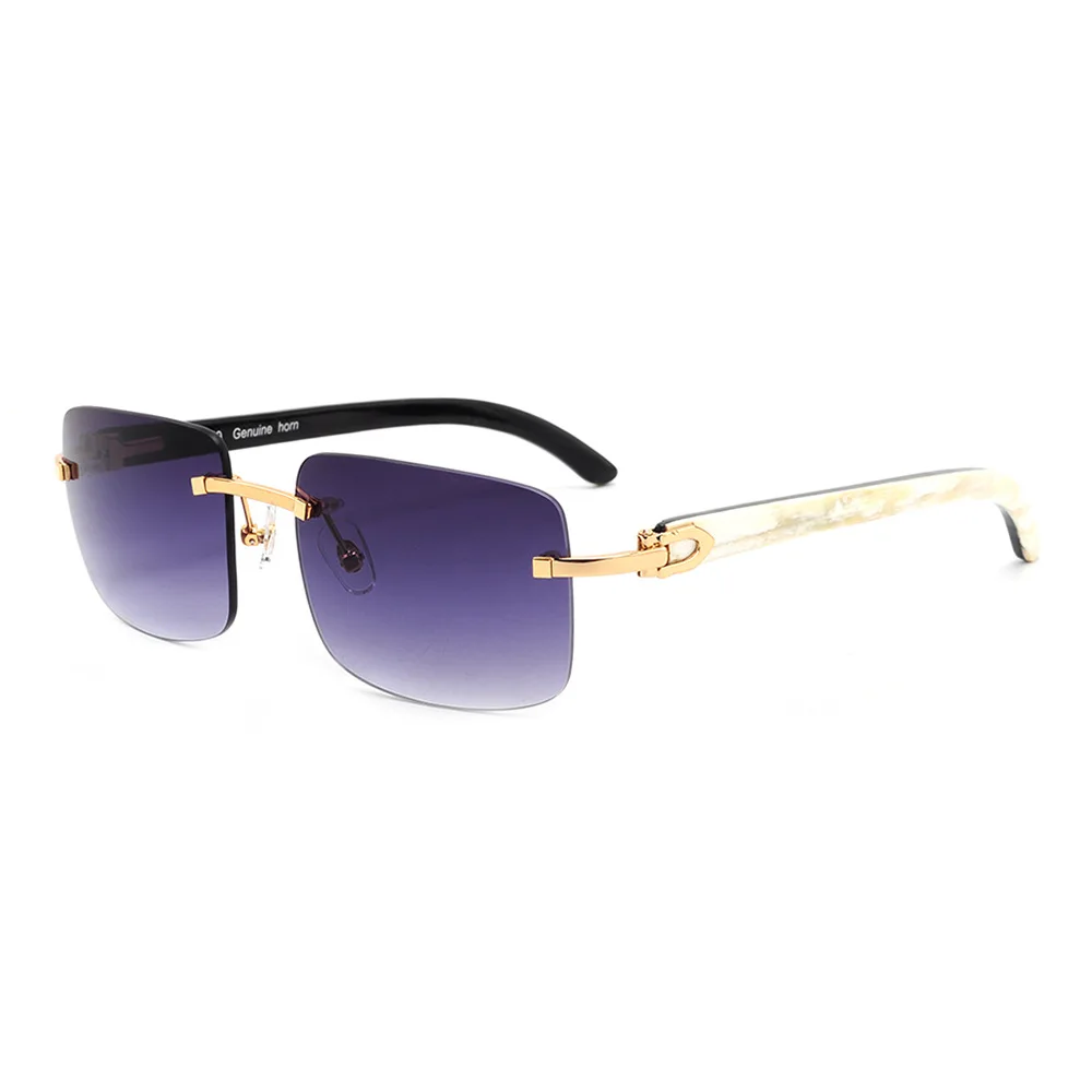 

Brand Carter BLACK WHITE buffalo horn sunglasses rimless with no rims natural OX horn glasses UV400