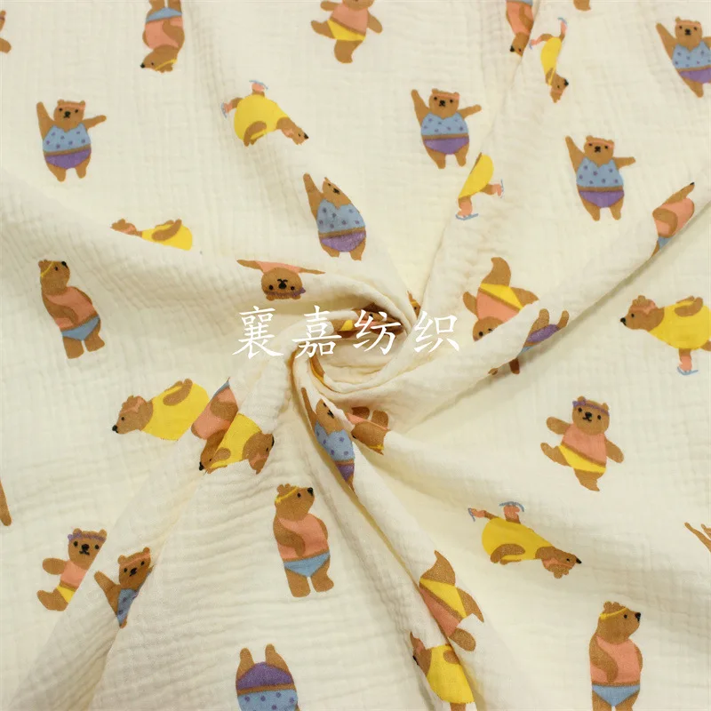 

100X135cmNew Double Layer Cotton Gauze Cartoon Crepe Printed Fabric Children's Wear Pajamas Home Clothes Bcotton Fabric