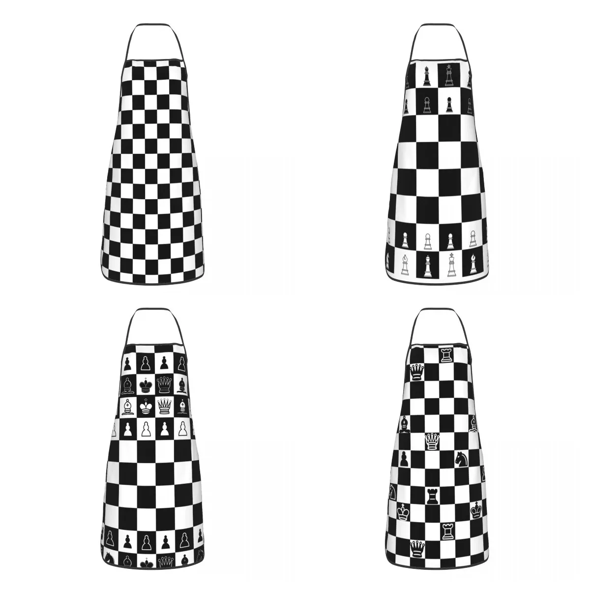

Unisex Black And White Check Checkered Bib Apron Adult Women Men Chef Tablier Cuisine for Cooking Kitchen Chess Board Gardening