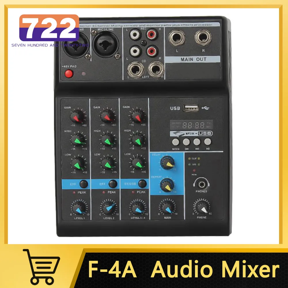 

HD 4 channel Audio Mixer Console Sound Mixing Bluetooth USB mini dj mixer 4-Channel Sound Card Mixer F-4A Performance Mixer