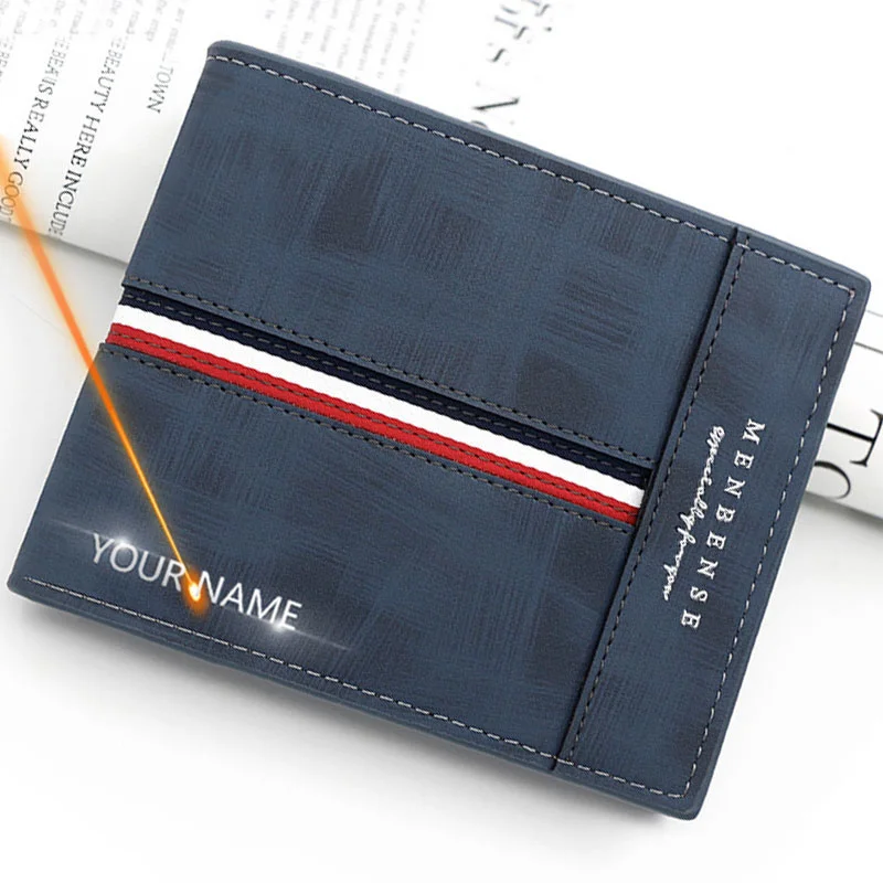 

New Short Men Wallets Slim Card Holder Name Print Male Purses Luxury PU Leather Coin Pocket High Quality Small Men's Wallet