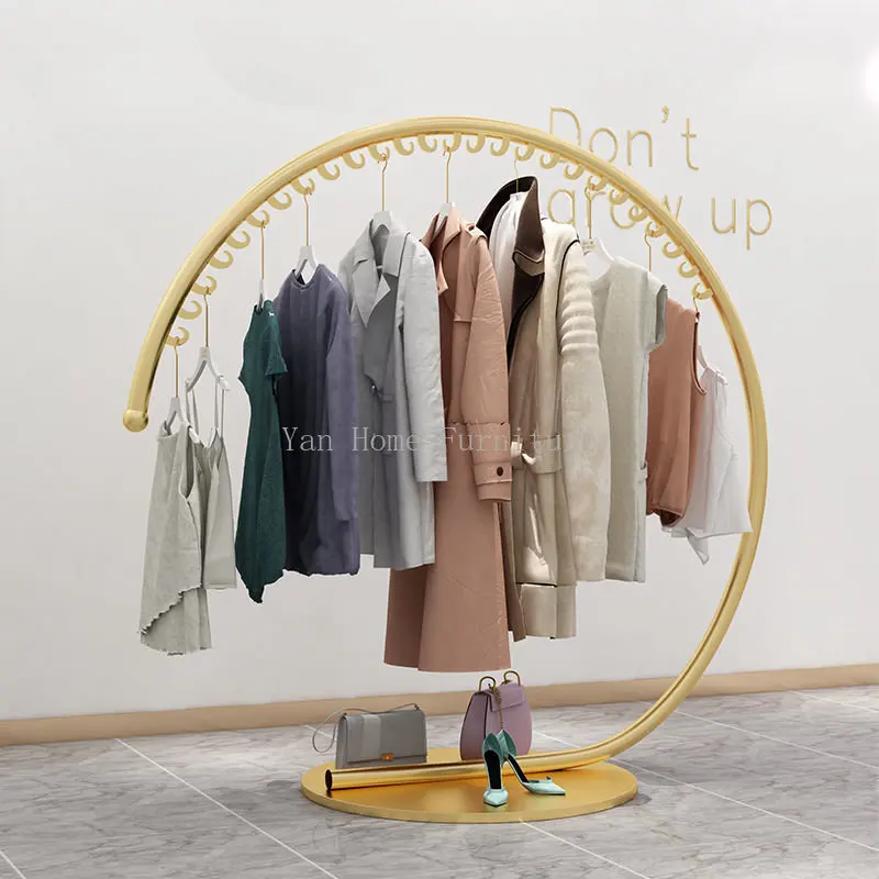 

Floor Type Display Rack Of Clothing Store Creative Gold Display Rack Of Women's Clothing Store Clothes Hanger Perchero Pared