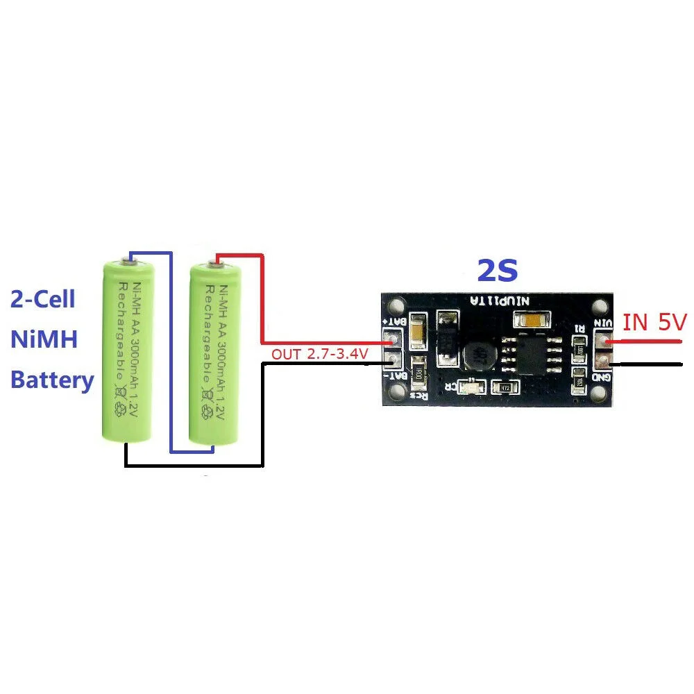 

2 Cell DC 4.5V-5.5V to 2.7V-3.4V NiMH NiCd Rechargeable Battery For Solar Toy