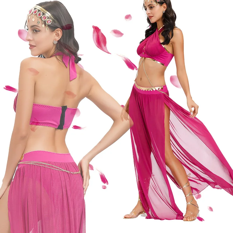 

Summer New Indian Folk Clothes Arab Pure Rose Red Female Dancer Belly Dance Sexy Dress Set Cotton Yarn Sensation Given Phil