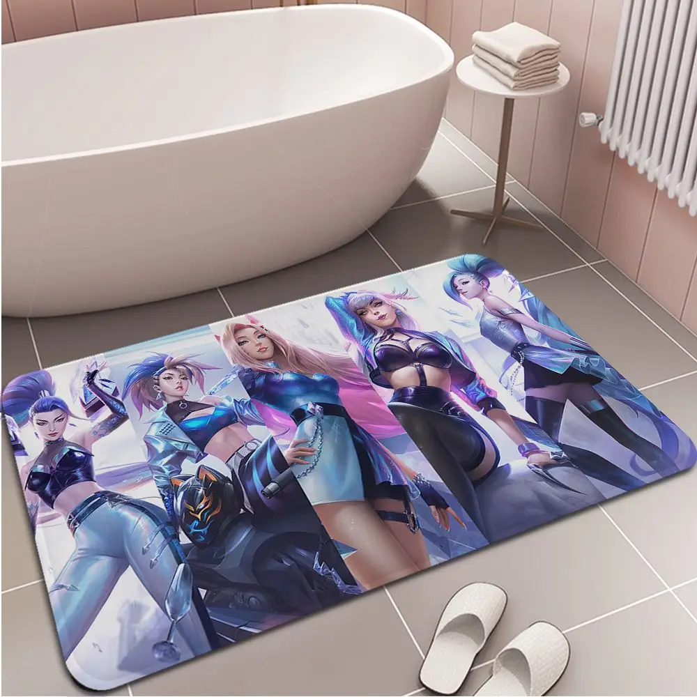 

Фланелевый напольный коврик LOL KDA Ahri Akali Kaisa Seraphine с принтом, декоративный коврик для ванной, нескользящий коврик для гостиной, кухни, Придверн...