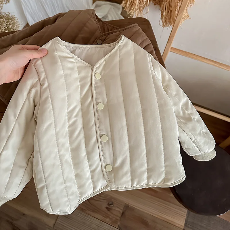 Пуховик теплый однотонный для мальчиков и девочек легкий пуховик с круглым