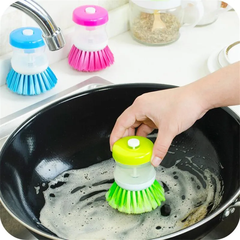 Kitchen 2 In 1 Handle Cleaing Brushes with Removable Brush Sponge Dispenser Wash Pot Dish With Soap Dispensers |