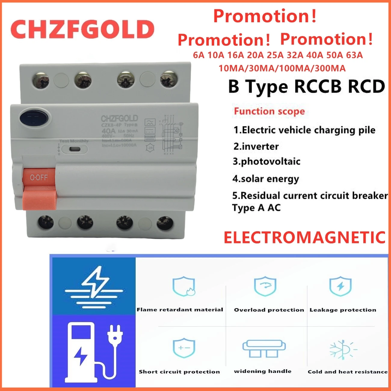 

RCCB Type B 4P 16A 25A 32A 40A 63A 80A 100AResidualMCB forHousehold ConstructionHotSale ELCB RCD RCBO 10mA 30mA 100mA 300mA