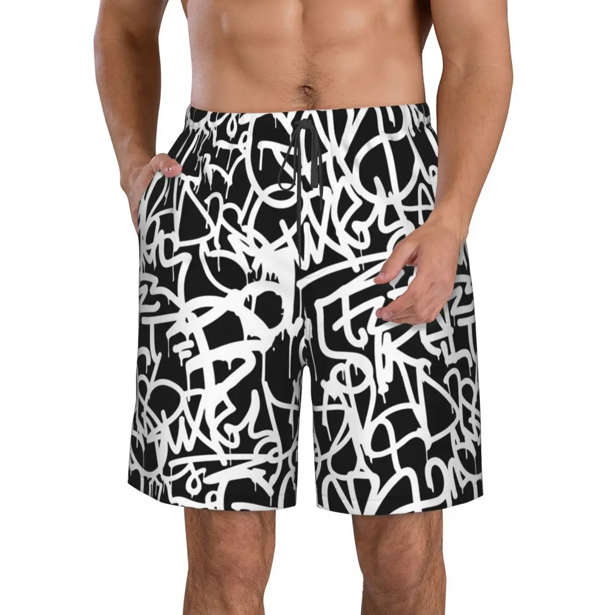 

Street Urban Pattern Men's Beach Shorts Pocket Graffiti Cool Art Swimsuit Quick Dry Men Swimwear Surfing Boardshorts