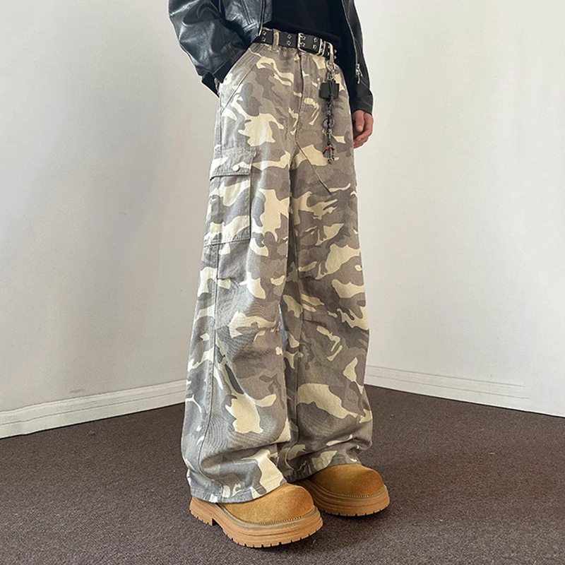 FEWQ мужские камуфляжные рабочие брюки 2024 контрастные цвета корейские модные