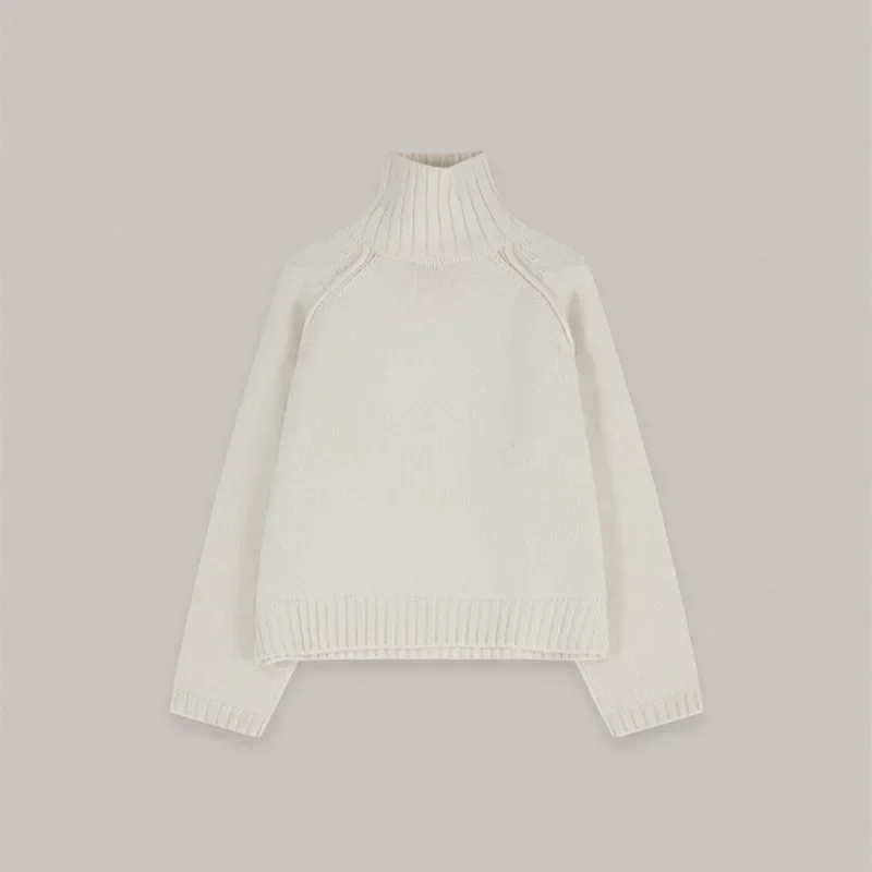 MOI @ Женский шерстяной свитер высокий воротник толстый вязаный свободный и