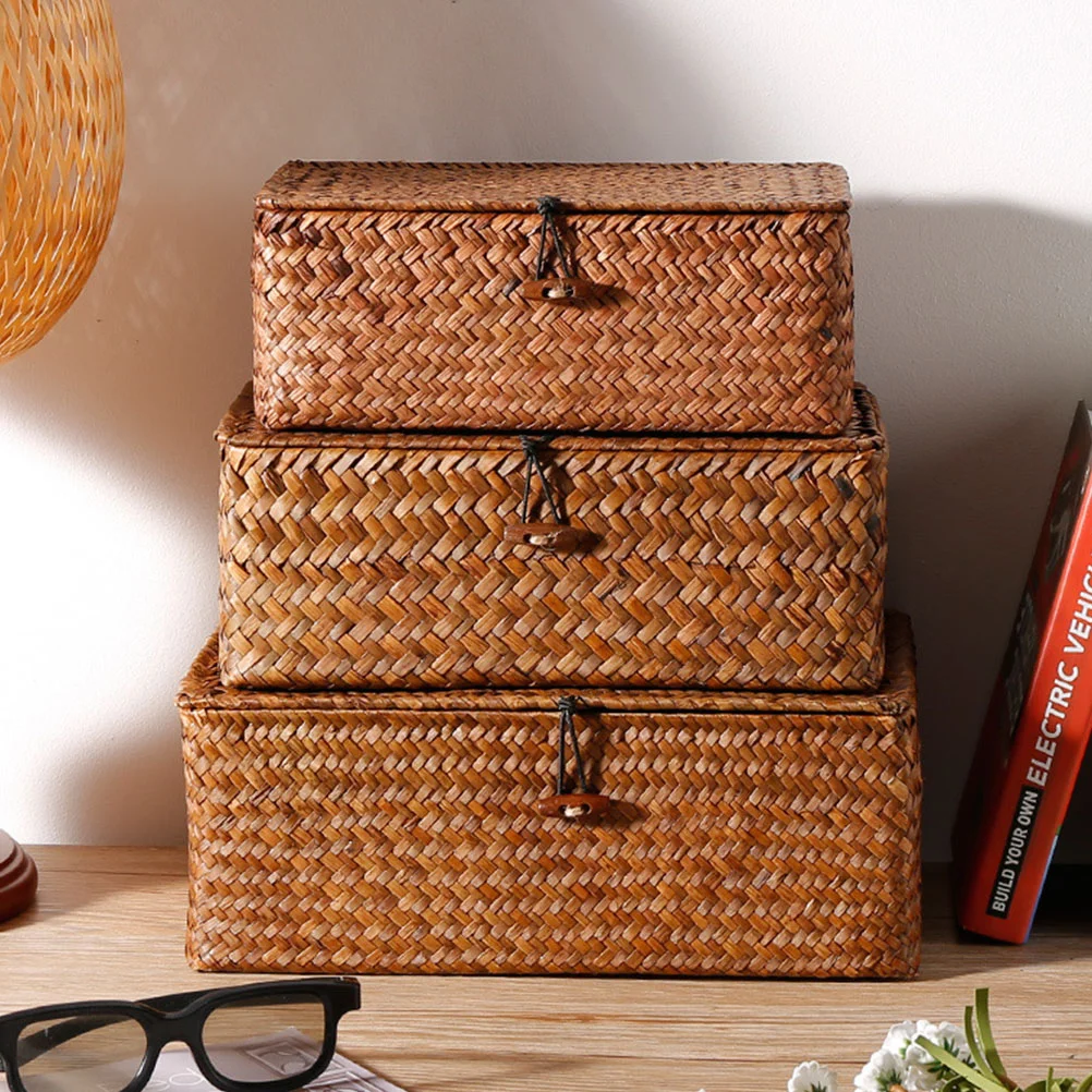 

3 шт. корзина для хлеба, тканая корзина, настольный органайзер для макияжа, большая плетеная крышка из водорослей