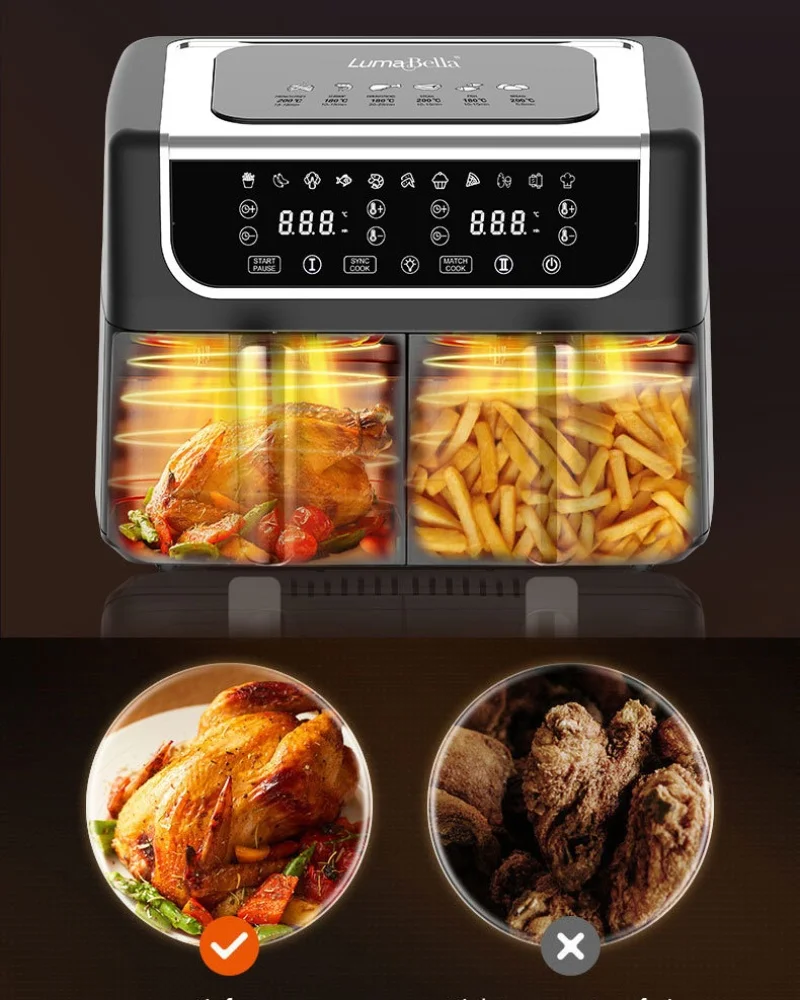 Фритюрница с двойной корзиной большая емкость 11 л умная безмасляная