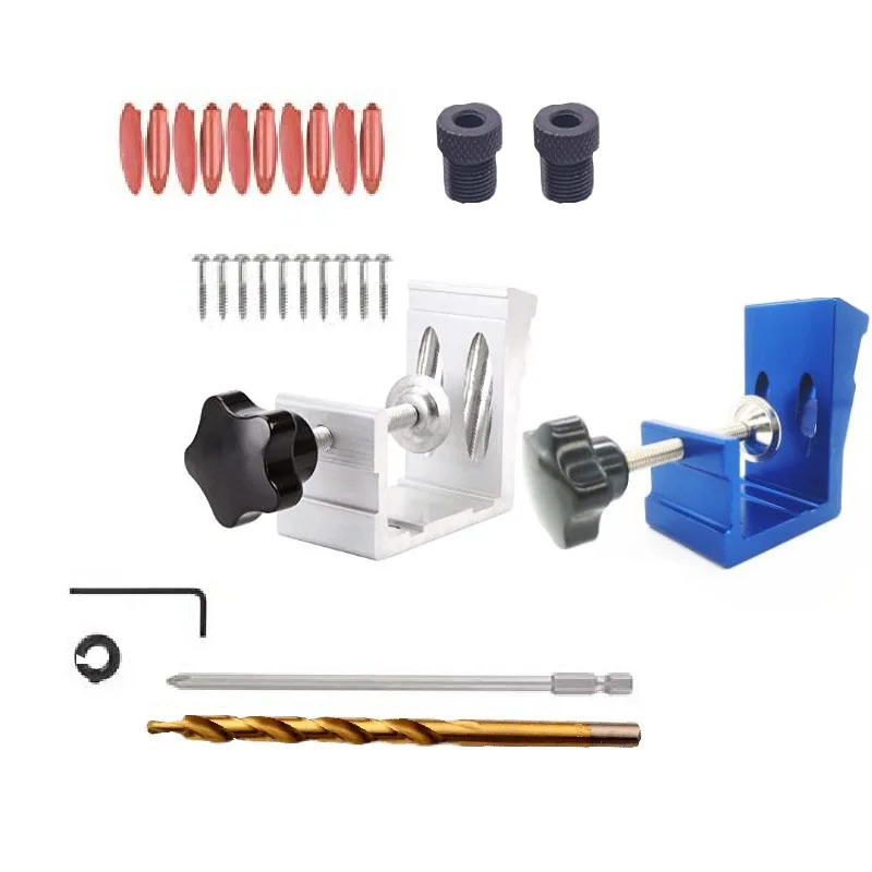 

All In One Aluminum Pocket Hole Jig Kit 15 Degree Dowel Drill Joinery Kit Oblique Hole Locator Doweling Hole Puncher with Clamp