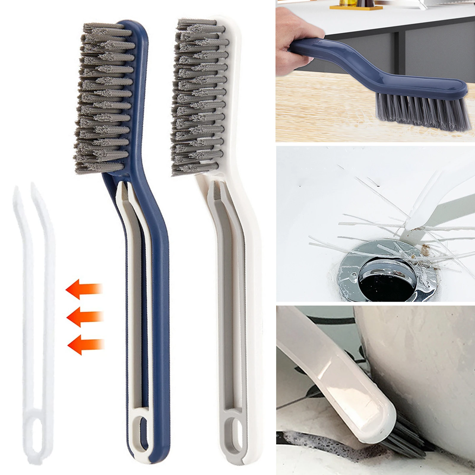 2pcs Shower Door Rail Cleaning Brushes Hide Dirt Clip 2-in-1 Sink Bathtub Scrubbers Hangable Household Tools |