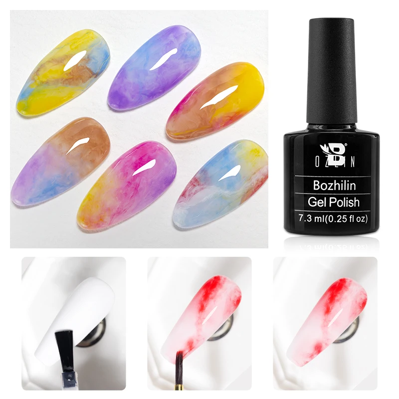 

BOZLIN 7.3ml Transparent Blossom Gel Nail Polish Watercolor Nails Art Soak Off Smoke Effect Painting Gel Blossoming Function Gel