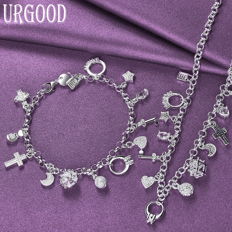 

925 Sterling Silver Exquisite And Unique Inlaid Heart Shaped Ring Cross Set For Women Birthday Party Engagement Wedding Gift