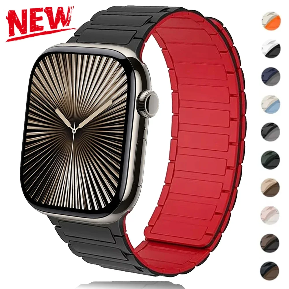 Силиконовый ремешок для Apple Watch Series 10 46 42 мм магнитный iWatch 9 8 7 Ultra 49 38/44/45 цветной