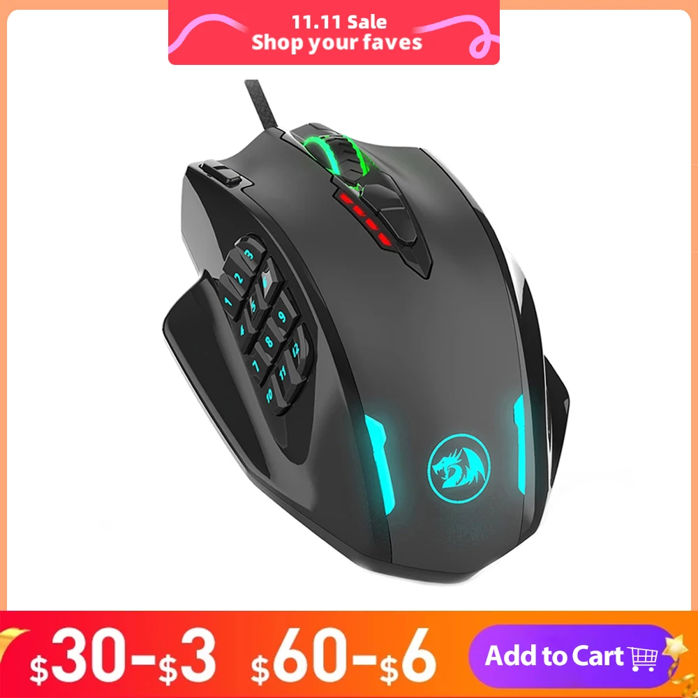 

Redragon M908 Impact USB wired RGB Gaming Mouse 12400 DPI 17 buttons programmable game Optical mice backlight laptop PC computer