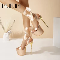 sexy platform 16cm stiletto open toe metal heels ankle strap roman womens sandals size 35 43 silk model catwalk shoes gladiator