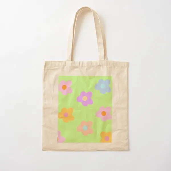 

Pastel 5 Petal Flowers Cotton Canvas Bag Reusable Foldable Handbag Shopper Shoulder Bag Women Travel Designer Unisex Fabric