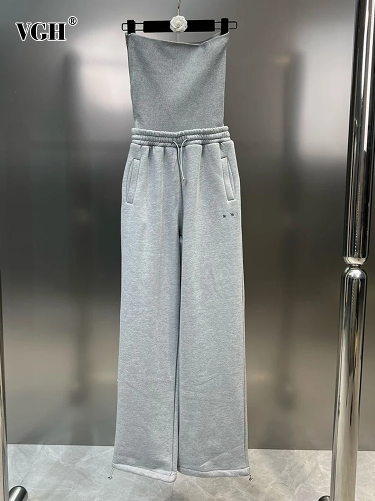 

Женский комбинезон на шнуровке VGH, однотонный повседневный комбинезон без бретелек, без рукавов, с высокой талией и открытыми плечами, минималистский комбинезон