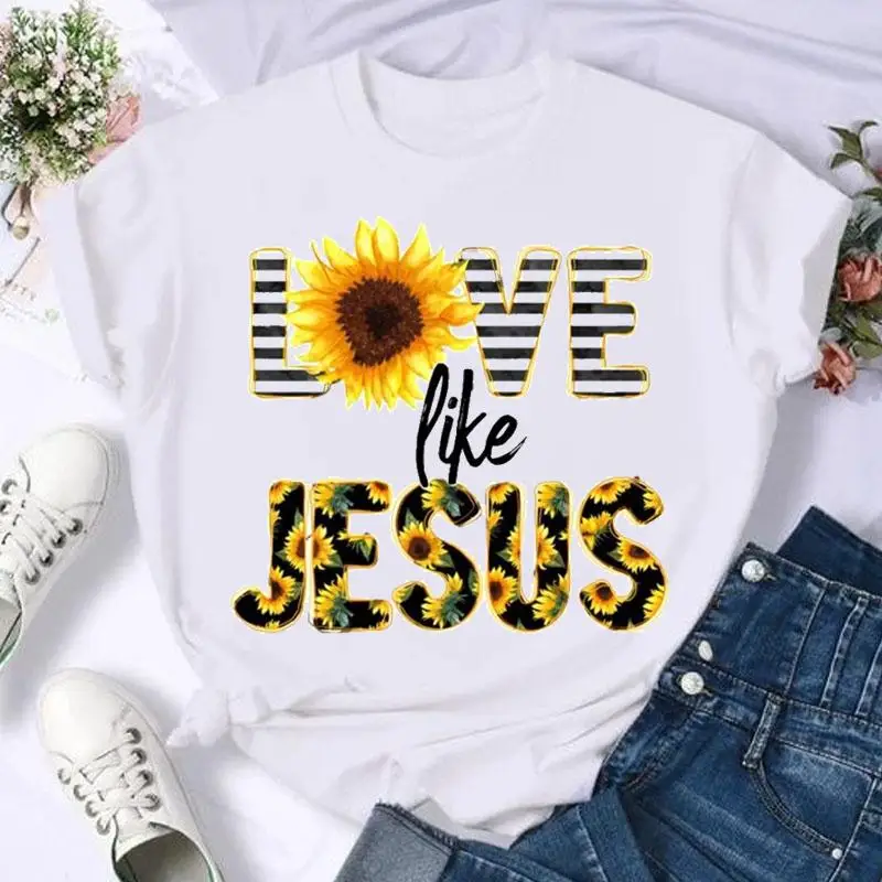 

Women Faith Flower 90s Trend Print T Shirt Female Casual Top Short Sleeve Fashion Summer Tshirts Cartoon Graphic Tee T-Shirt