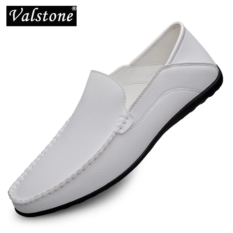 

Valstone White Leather casual shoes men Autumn Slip-on loafers soft italian leather flats super light Moccasins Plus size 38-47