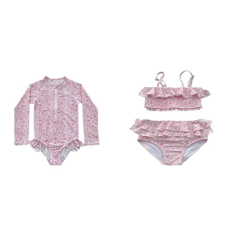 

Girls Swimsuit New Long Sleeve 1 pcs Sleeveless 2 pcs Bikini Swimsuits Children Beachwear Bikini Set Sunscreen Ruffle Swimsuit
