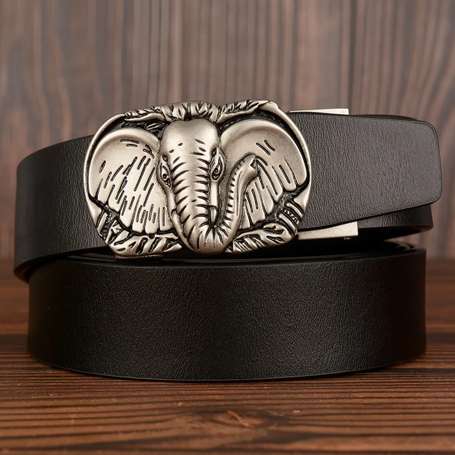 High Quality Genuine Leather Men Belts Strap Male Retro Automatic Buckle Belt for Men New Brand Elephant Designer Belt Men