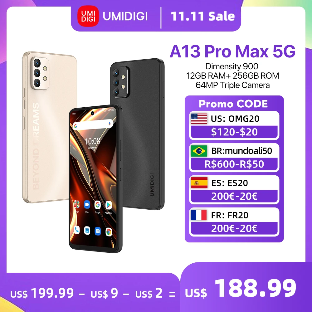 Najtaniej Światowa Premiera UMIDIGI A13 Pro Max 5G Smartphone,12GB + 256GB Dimensity 900, 90Hz 6.8 ''FHD + Wyświetlacz 64MP Potrójny Aparat W Telefonie Komórkowym Ceny Światowa Premiera UMIDIGI A13 Pro Max 5G Smartphone,12GB + 256GB Dimensity 900, 90Hz 6.8 ''FHD + Wyświetlacz 64MP Potrójny Aparat W Telefonie Komórkowym