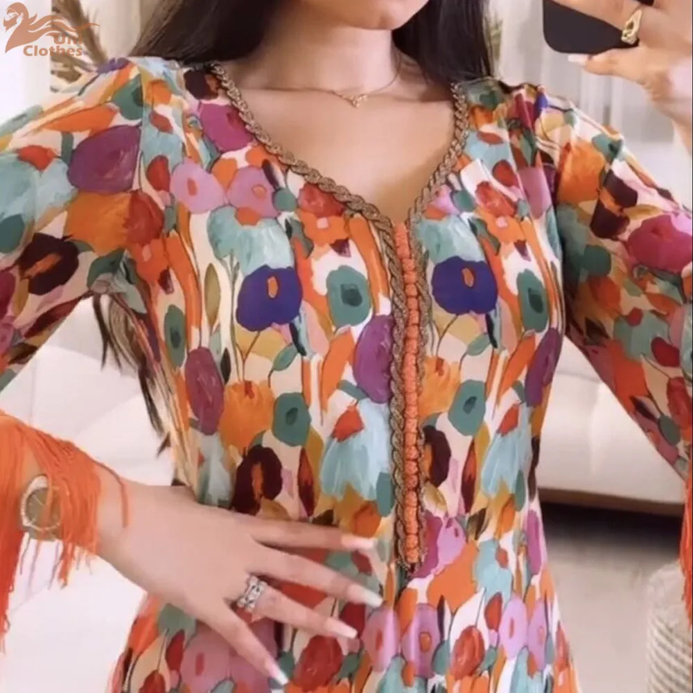 Рамадан Абая для женщин арабский шикарный халат с кисточками и бриллиантами