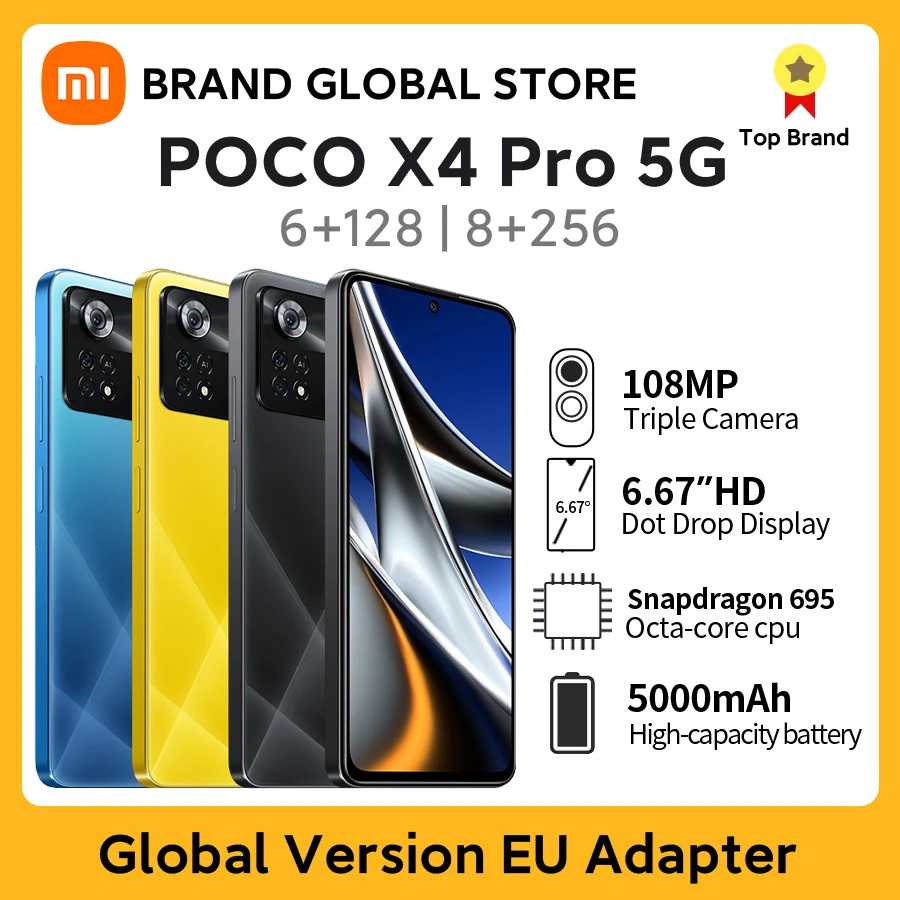 

Global Version POCO X4 Pro 5G 8GB 256GB 108MP Triple Camera 120Hz FHD+ Amoled screen Display 67W turbo charging Support NFC