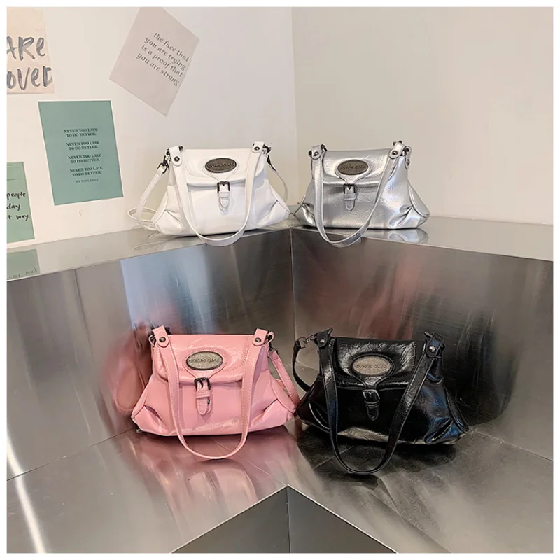Luxury PU Leather Bucket Bag Retro Women's Handbag Casual One Shoulder Crossbody Bag Texture Pop Pleated Shoulder Bag