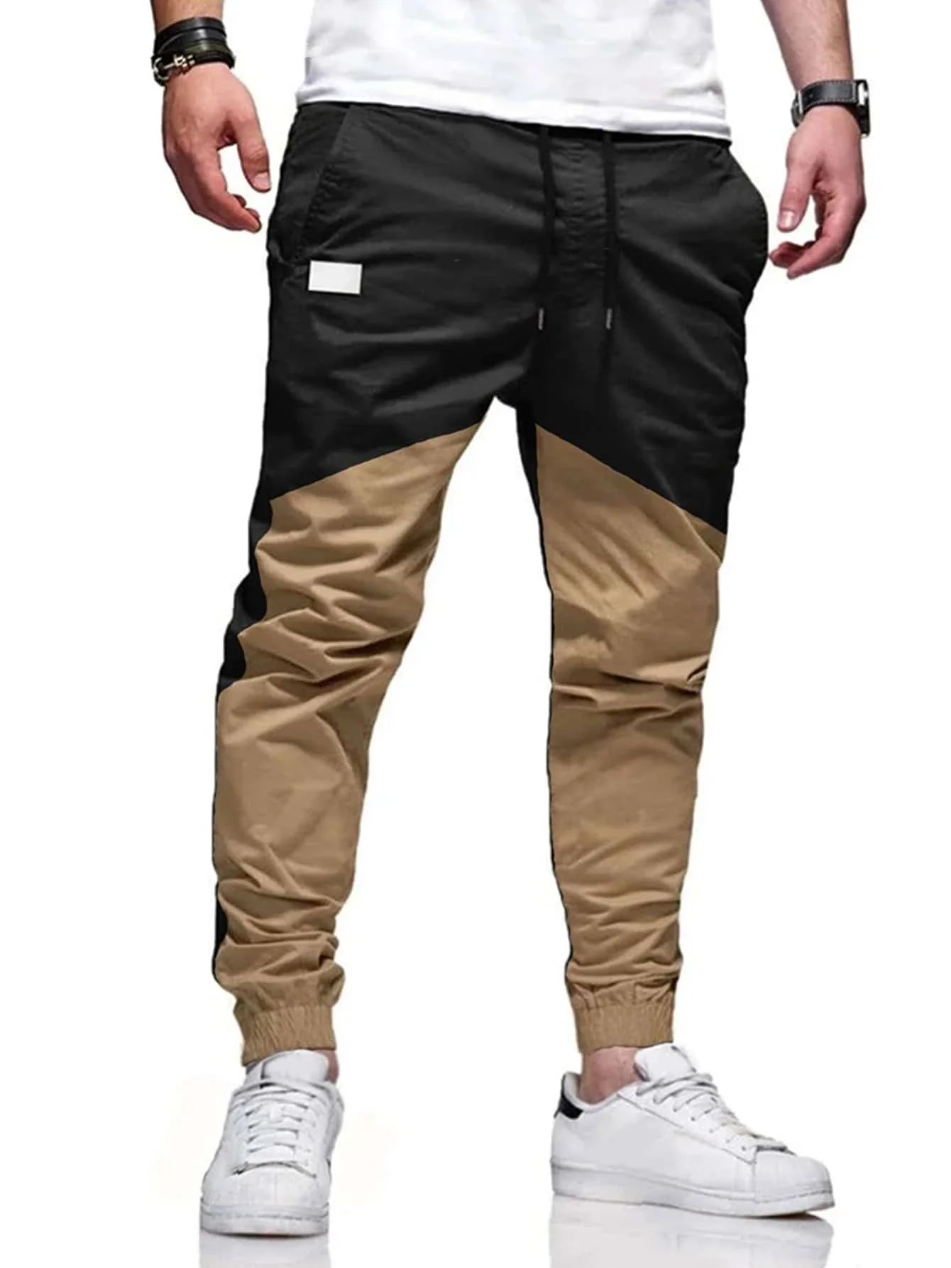 

Men Two Tone Patched Drawstring Pants