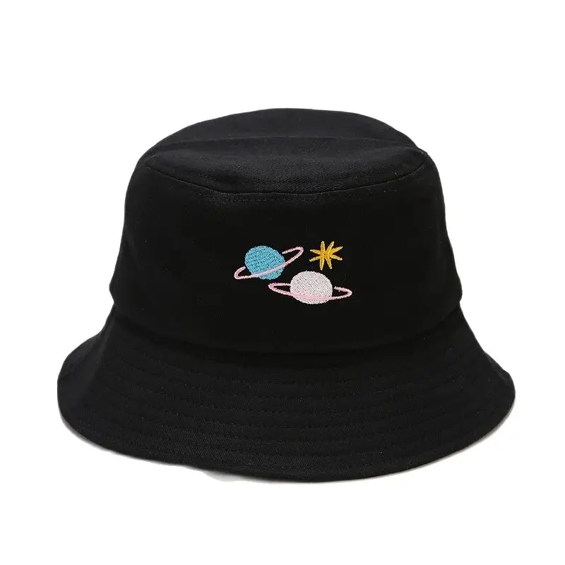 

LDSLYJR 2021 Cotton Cartoon Planet Embroidery Bucket Hat Fisherman Hat Outdoor Travel Sun Cap Hats for Men and Women 321