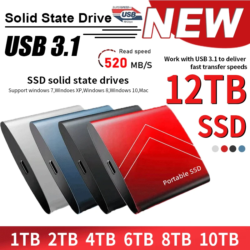 

External SSD Hard Drive 4TB 2TB 1TB 500G High Speed Portable SSD USB 3.1 Type C 8TB Hard Drive for Computer Laptops PS4