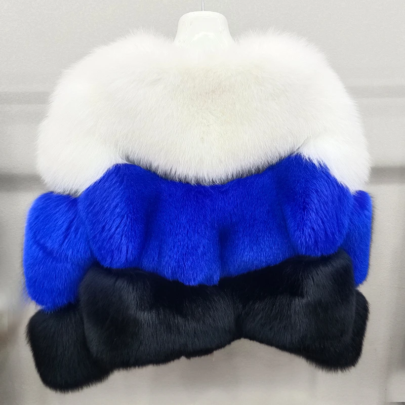 100% natural fox fur women's new color-blocking fashion real fur coat jacket thermal insulation high-quality real fur coat enlarge
