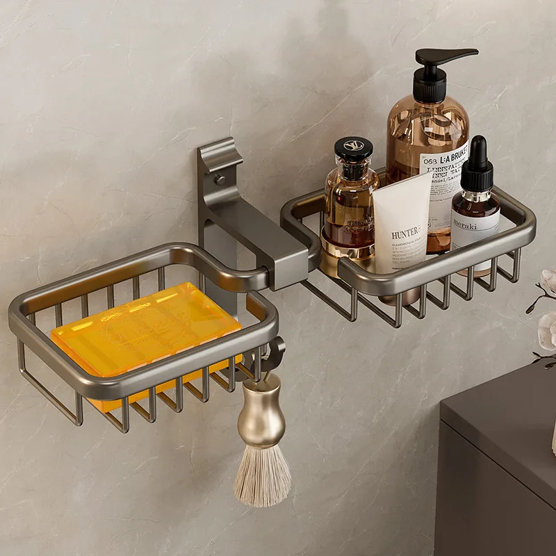

Gun Ash Perforated Space Aluminum Storage Wall Mounted Rack Mesh Soap Box Bathroom